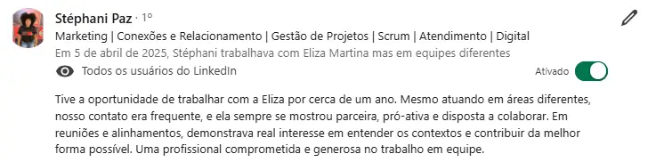 Depoimento LinkedIn Stéphani